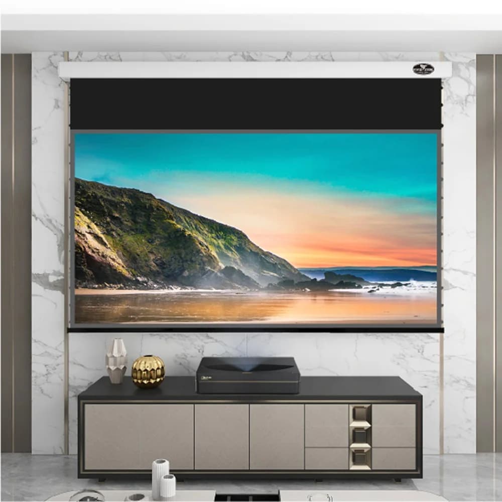 Schermo per proiettore VIVIDSTORM PRO Slimline UST ALR | Tensione motorizzata | Controllo vocale | Supporto HDR 4K | Sincronizzazione del trigger del proiettore