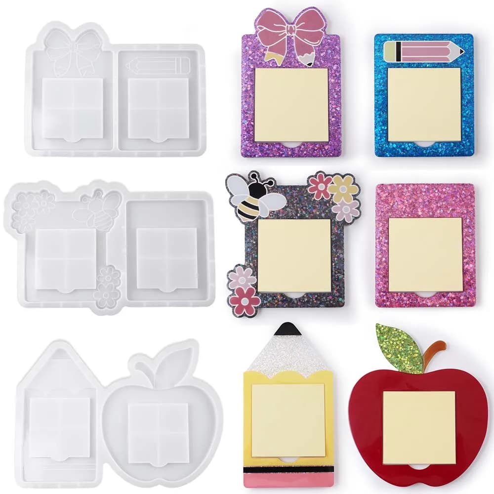 Resina epossidica Sticky Note Organizer Stampo in silicone Fai da te Ape Apple Memo Scatola di immagazzinaggio Creazione di stampi Cancelleria Portamatite Regali artigianali