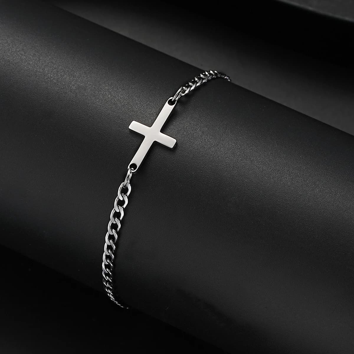 Braccialetti cubani con croce in acciaio inossidabile da uomo semplice Bracciale con ciondolo color argento punk Accessorio per gioielli quotidiani Hip Hop di moda 2025