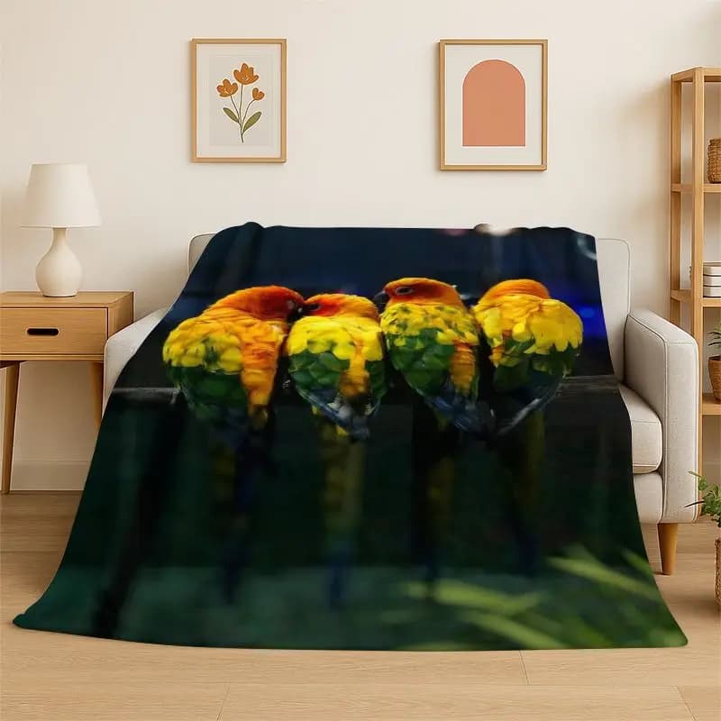 Colorful Parrot Macaws Parakeet Birds Flannel Blanket Soft Throw Blanket for Bedroom Living Room Bed Travel Camping Picnic Nap