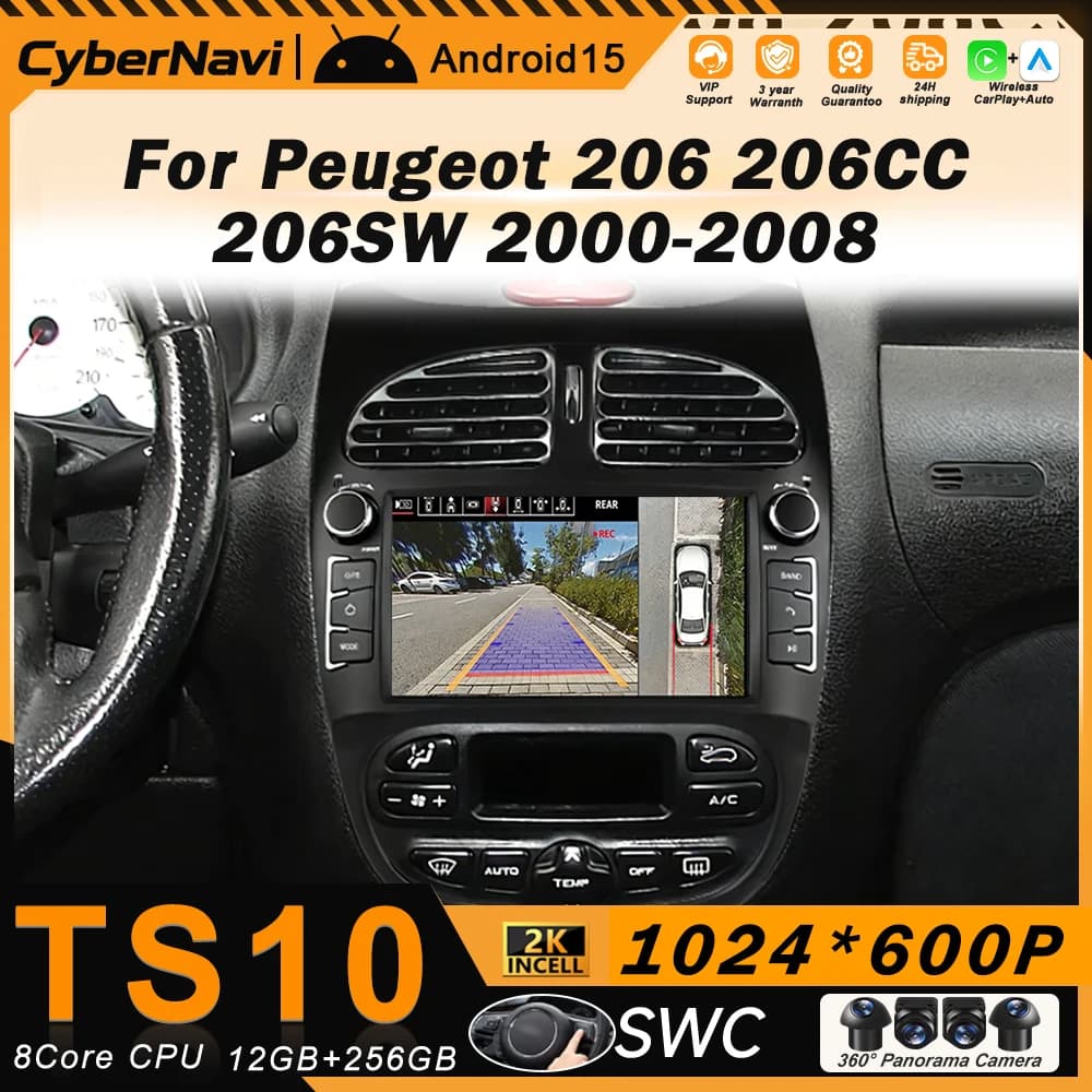 Autoradio Carplay GPS navigation 7 inch Android for Peugeot 206CC 206SW 2000-2008 Multimedia Stereo Screenplay Wi-Fi