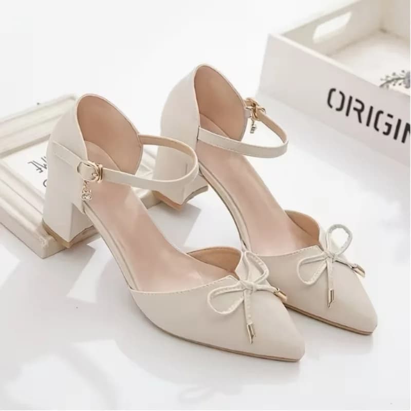 Sandali con Tacco Alto da Donna, Scarpe Eleganti a Punta con Fiocco e Tacco Grosso per Ufficio, Feste e Matrimoni