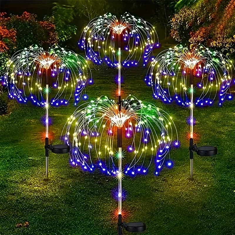 Luci solari per fuochi d'artificio con tarassaco da giardino a 150 LED, palo in rame, cortile esterno, fata colorata, decorazioni natalizie per patio, 8 modalità