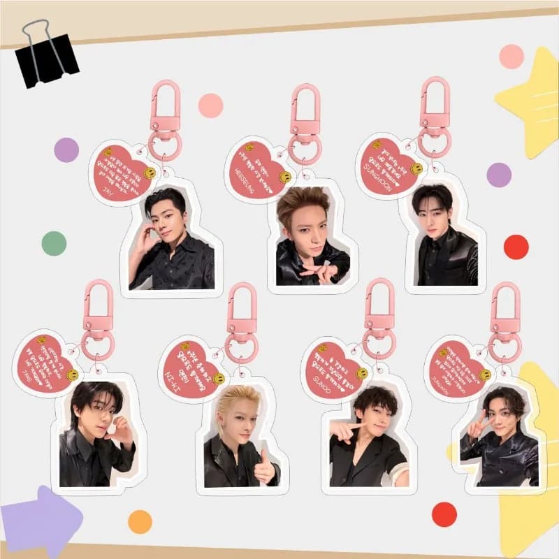 5cm ENHYPENS Double Sided Printed Clear Acrylic Keychain Cute Cartoon Pattern Bag Charm Handbag Key Decorative for Women Gift