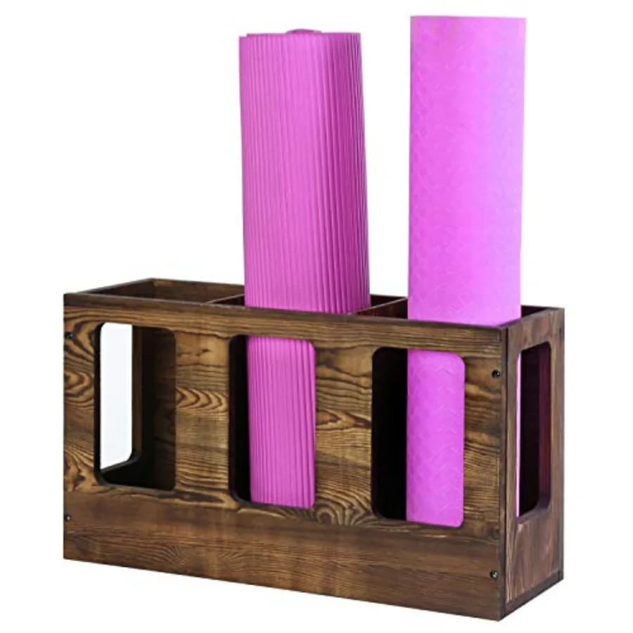 Wall Mounted Solid Wood Yoga Mat Holder Fitness Gym Foam Roller Storage Organizer, Floor Standing Sports Exercise Mat Rack