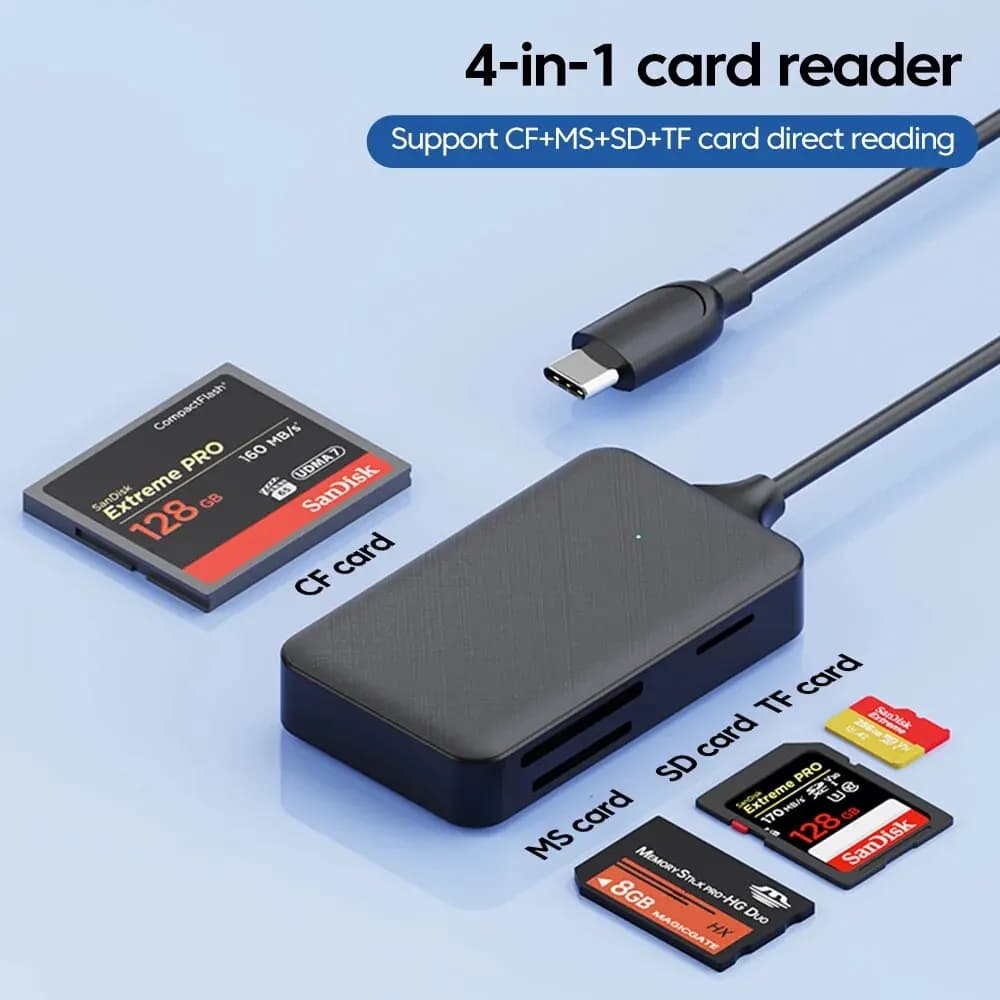 Lettore di schede USB/tipo C 4 in 1 per CF/SD/TF Micro SD/Micro Card per lettore di smart card con memoria eolica USB 2.0