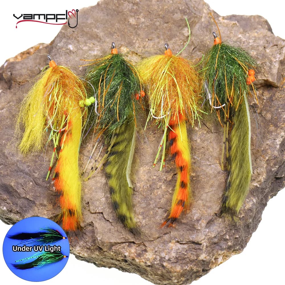 Vampfly 2 pezzi # 2/0 Tarpon Bunny Fly Rabbit Strip Zonker Streamer Fly Spinato Gancio in acciaio inossidabile Bass Pike Steelhead Richiamo di pesca