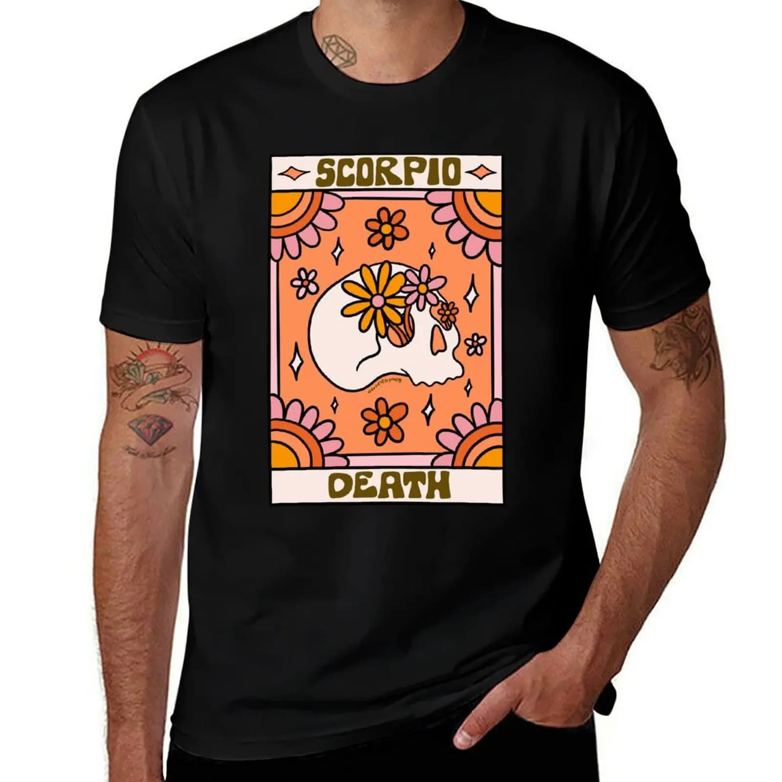 T-shirt con carta dei Tarocchi Scorpione, camicia da lavoro a maniche corte