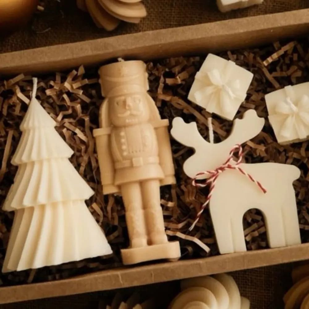 Walnut Soldier Candle Silicone Mold Taper Rotate Tree Scented Candle Making Supplies DIY Bow Gift Box Deer Resin Christmas Decor