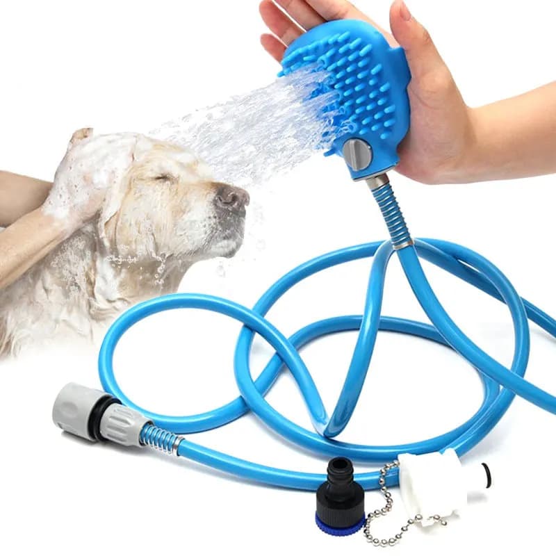 Spazzola per la Pulizia del Cane con Tubo Extra Lungo e Spruzzatore per il Bagno, Strumento per Massaggio e Doccia, Accessori per Animali Domestici