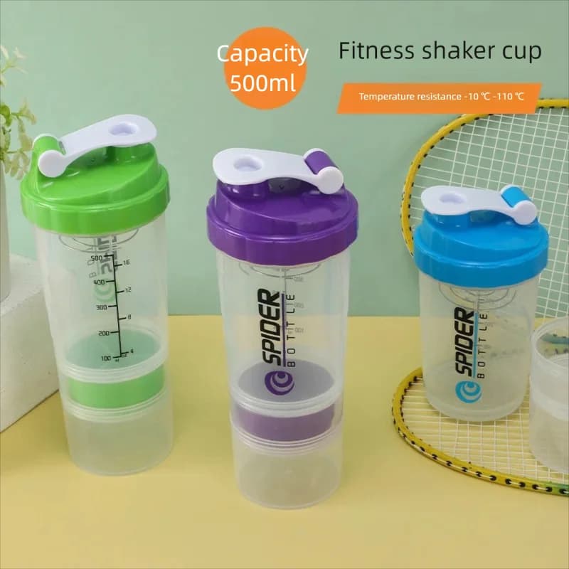 3 Layer Shaker Bottle Protein Blend Shake Cup 500ml Fitness Shaker Cup Powder Box Sports Cup Plastic Water Bottles Scale With