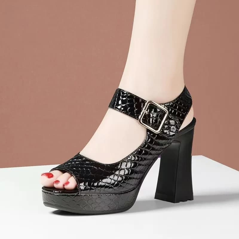 2026 Summer New Women High Heel Peep Toe Sandals Thick Sole High Quality Genuine Leather Block Heel Velcro Modern Sandals