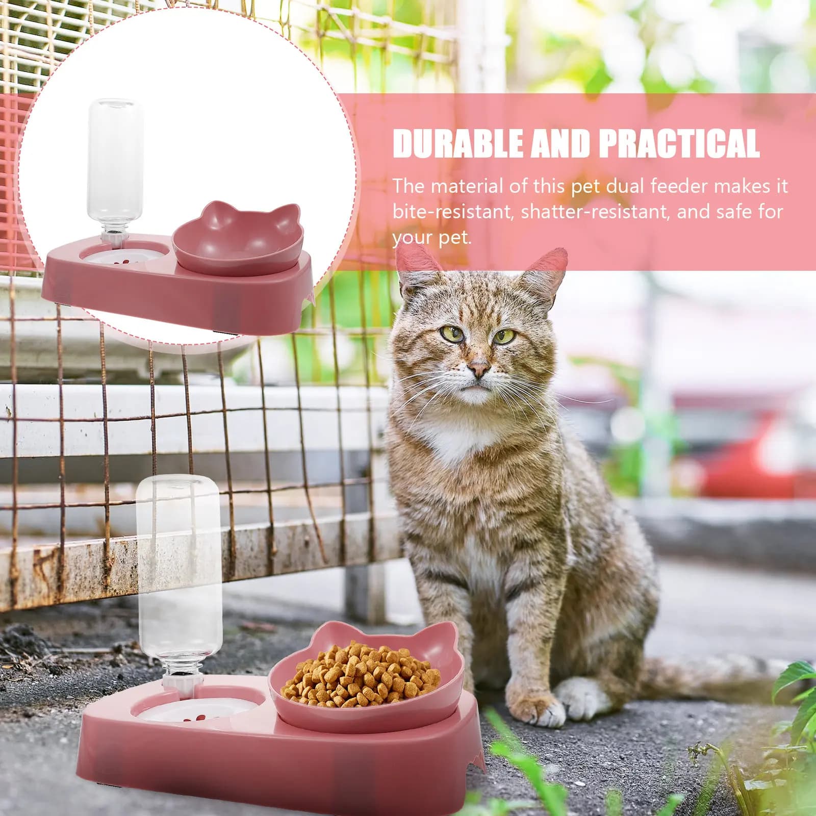 Set Ciotola Anti-Rovesciamento per Animali Domestici, Distributore Automatico d'Acqua, Ciotola per Cibo Gatti e Cani con Protezione Collo, Ciotola Multifunzione