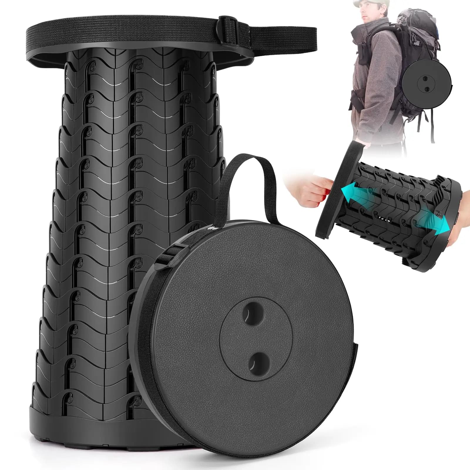 Comodo sgabello telescopico pieghevole con altezza regolabile e maniglia adatto per pesca all'aperto, campeggio, picnic e viaggi