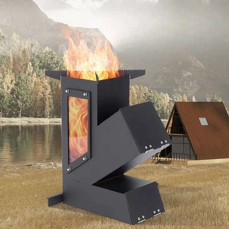Outdoor camping stove Stainless steel barbecue Portable picnic heat Simple rocket cooker Keep warm Hiking cookers in nature