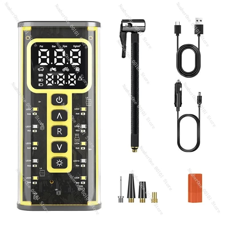 Gonfiatore per pneumatici con display digitale wireless per pompa d'aria elettrica intelligente portatile per palla da bicicletta per auto, moto, ricaricabile veloce