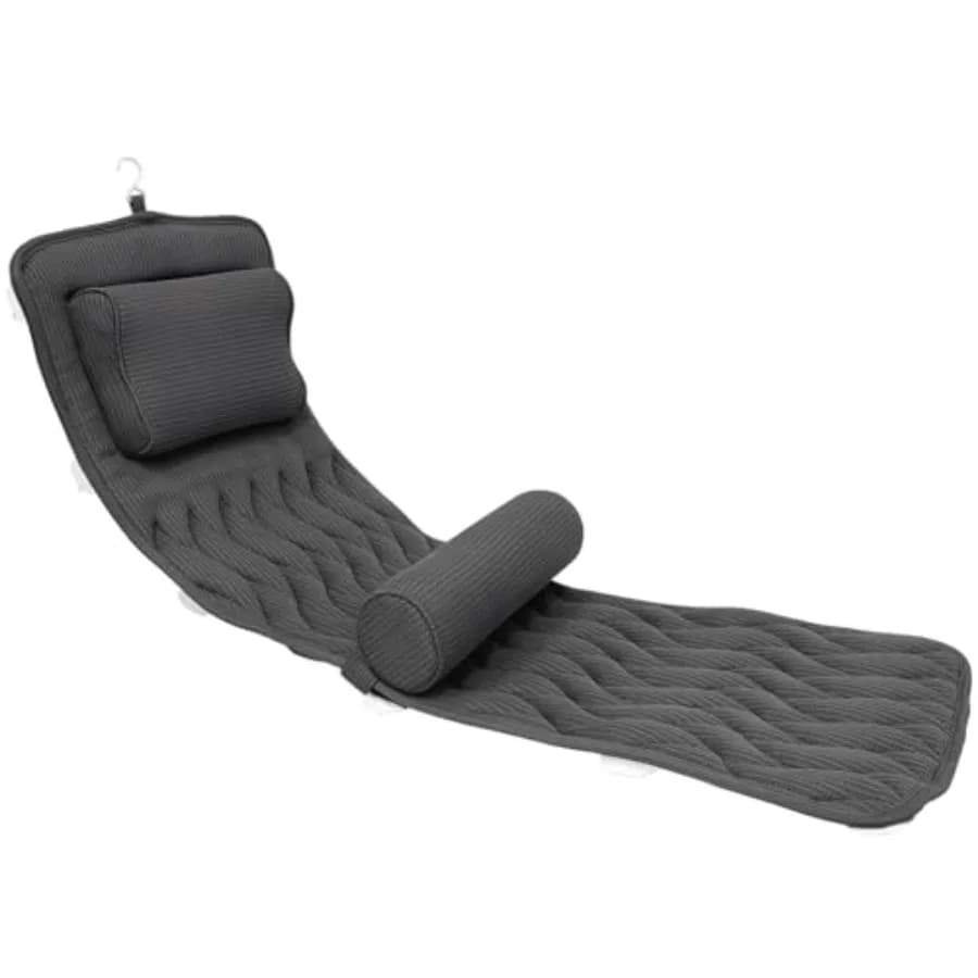 Cuscino da Bagno Integrale con Supporto Lombare Regolabile, Cuscino per Vasca con 14 Ventose, Rete 3D Traspirante, Adatto a Qualsiasi Vasca, Grigio