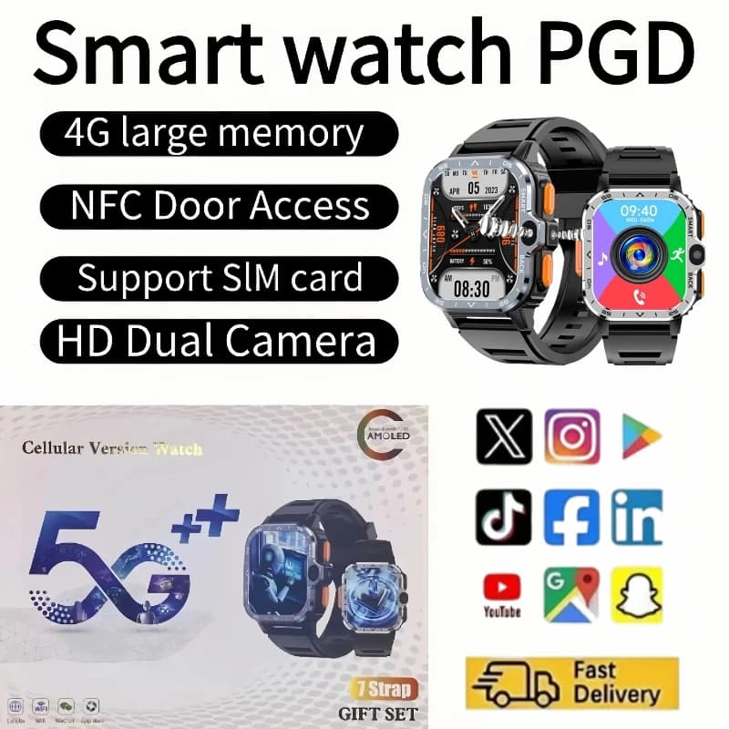 PGD New Android Watch Smart Men GPS 16G/64G ROM Storage HD Double Camera NFC 2G 4G SIM Card Wireless Fast Internet Access