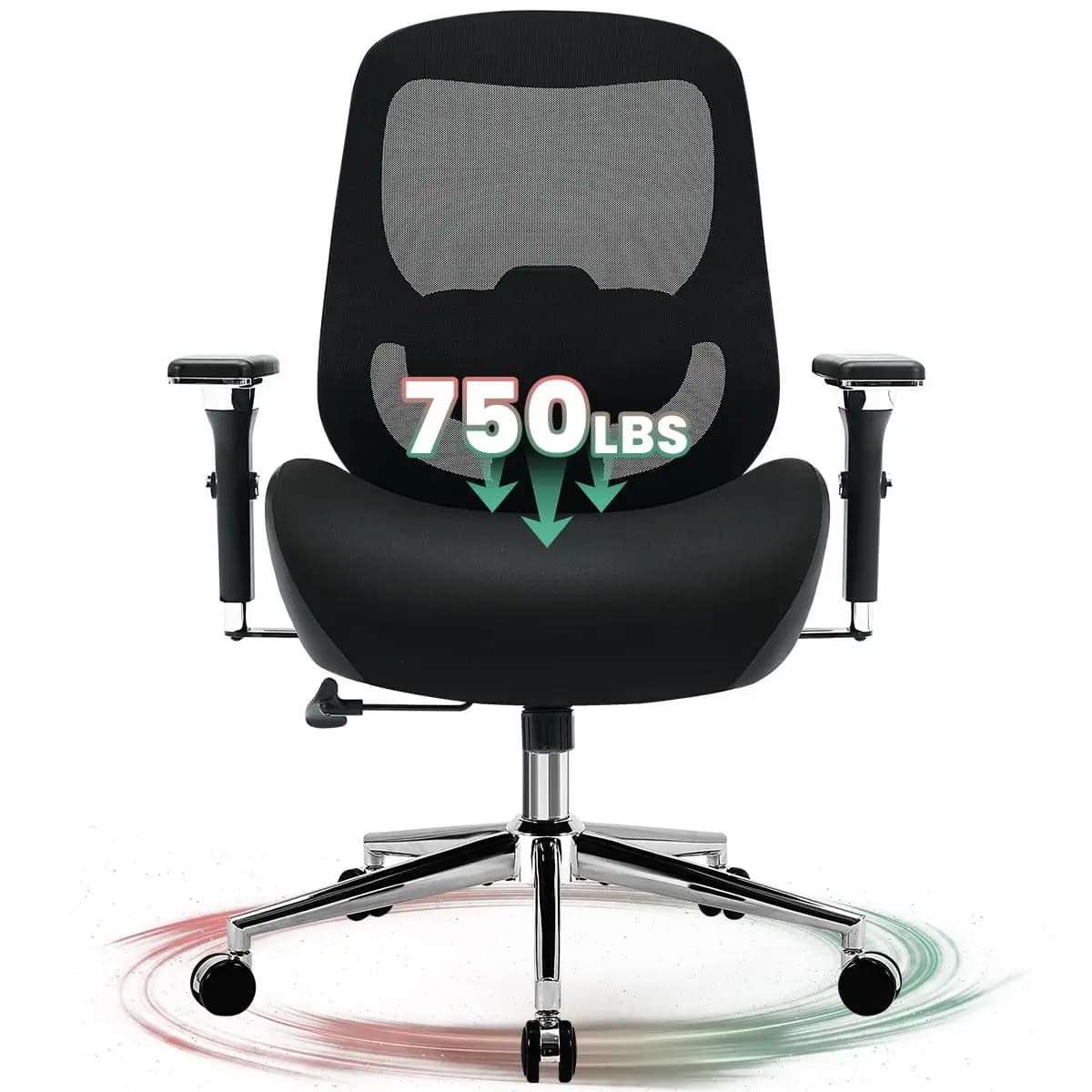 Sedia da ufficio grande e robusta per persone corpulente, sedia da scrivania ergonomica in rete con cuscino largo e spesso, supporto lombare regolabile, personalizzabile
