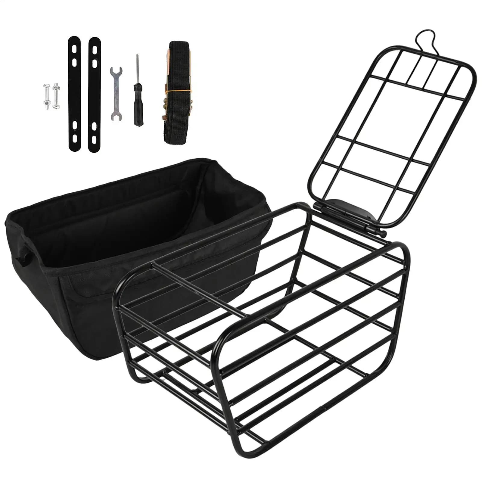 Heavy Duty Enclosed Carbon Steel Bike Basket Pet & Cargo Carrier for Road Cycling Commuting Touring All-Weather
