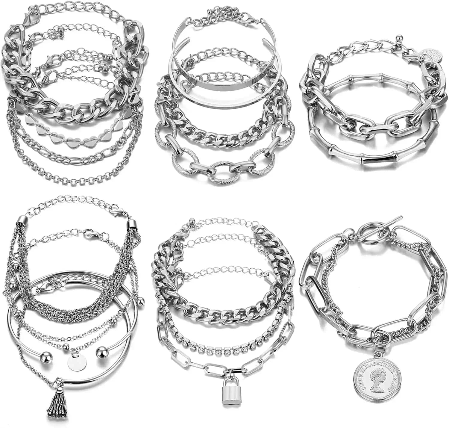 Set di 18-25 Bracciali Boho Dorati (6 Confezioni) per Donne, Bracciali Impilabili Chunky e Delicati, Catena Regolabile