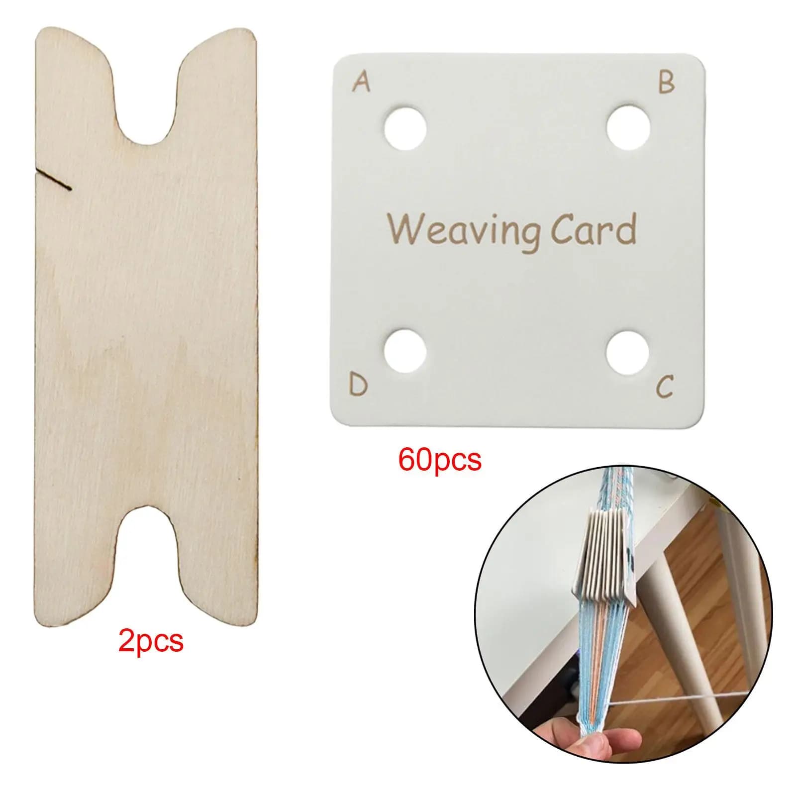 60Pcs Tablet Weaving Card for Loom or Loom Sweater Tapestry Handcrafts Home with Wooden Weaving Shuttle Sewing Accessories