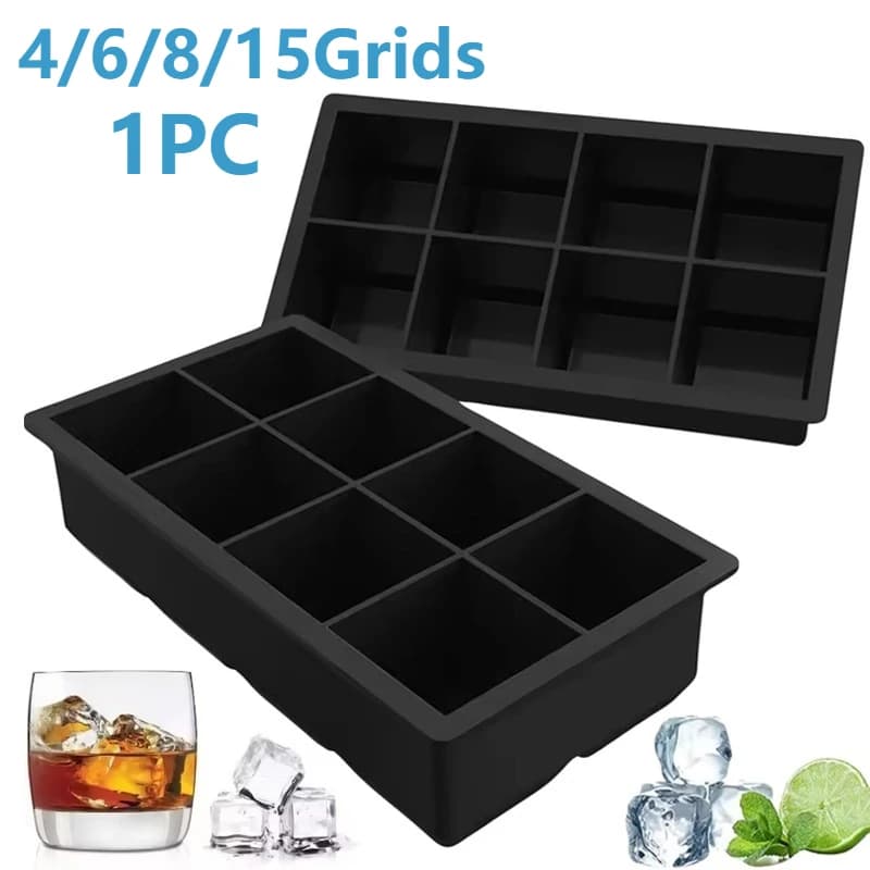 4/6/8/15 Grids Silicone Ice Cube Mold Big Square Ice Cube Tray Mold DIY Homemade Keep Drinks Juice Bar Pub Party Ice Cube Mold