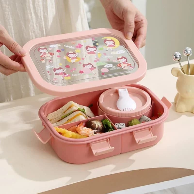 Porta pranzo per studenti a forma di cartone animato, contenitore bento sigillato e a prova di perdite, con ciotola per la zuppa, contenitore per alimenti adatto al microonde per picnic all'aperto