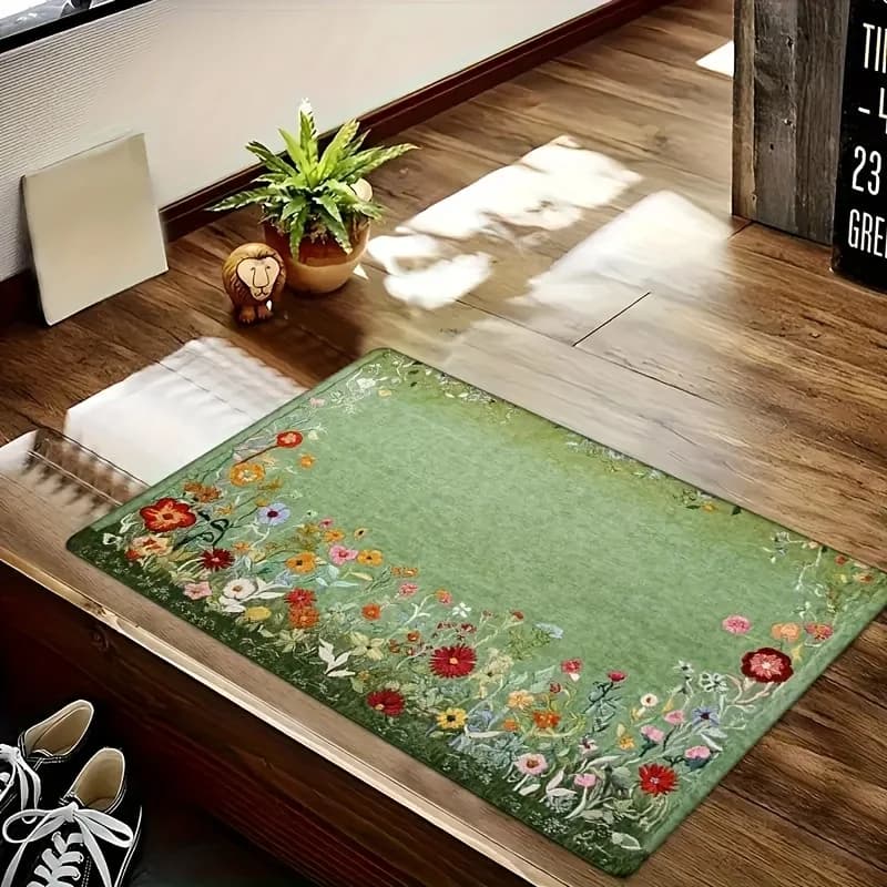 Tappeto d'ingresso floreale antiscivolo, assorbente, lavabile in lavatrice, in poliestere con motivi floreali, per soggiorno, camera da letto, bagno, cucina.