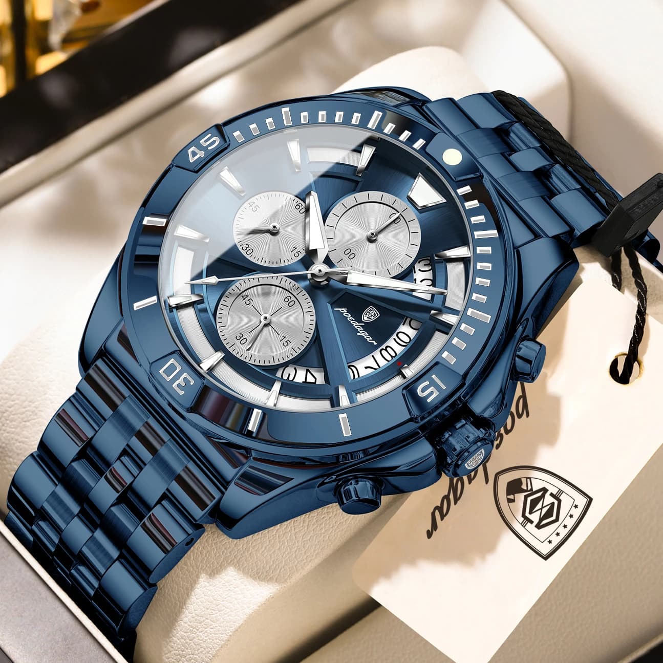 POEDAGAR Top Sports Men Clock Waterproof Luminous Chronograph Date Male Wristwatch Quartz Stainless Steel Business Men's Watches