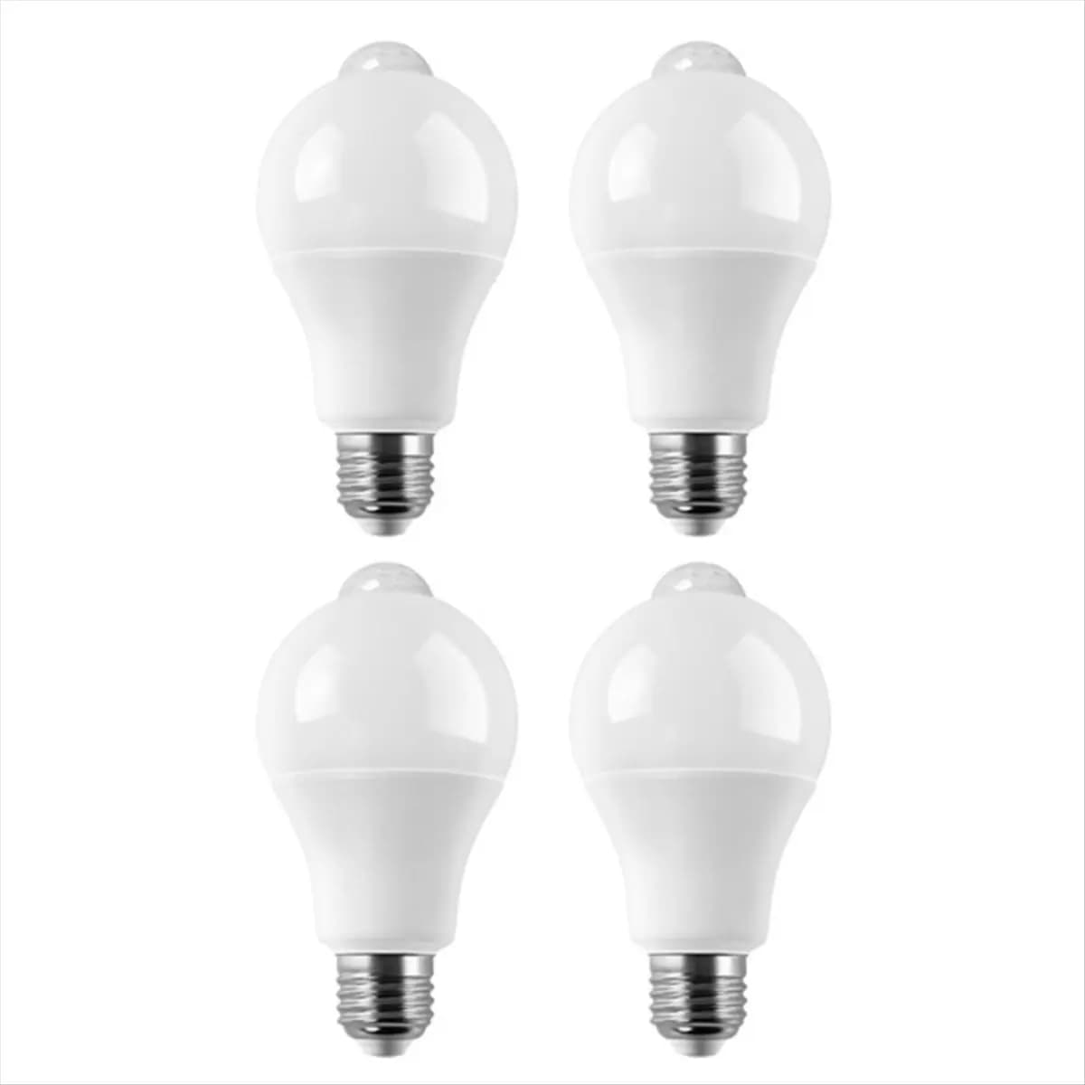 Lampadina LED A59P e 4PC E27 con Sensore di Movimento, Lampada LED con Sensore PIR, Accensione/Spegnimento Automatico, Luce Notturna per Portico, Scale, Garage, 12W
