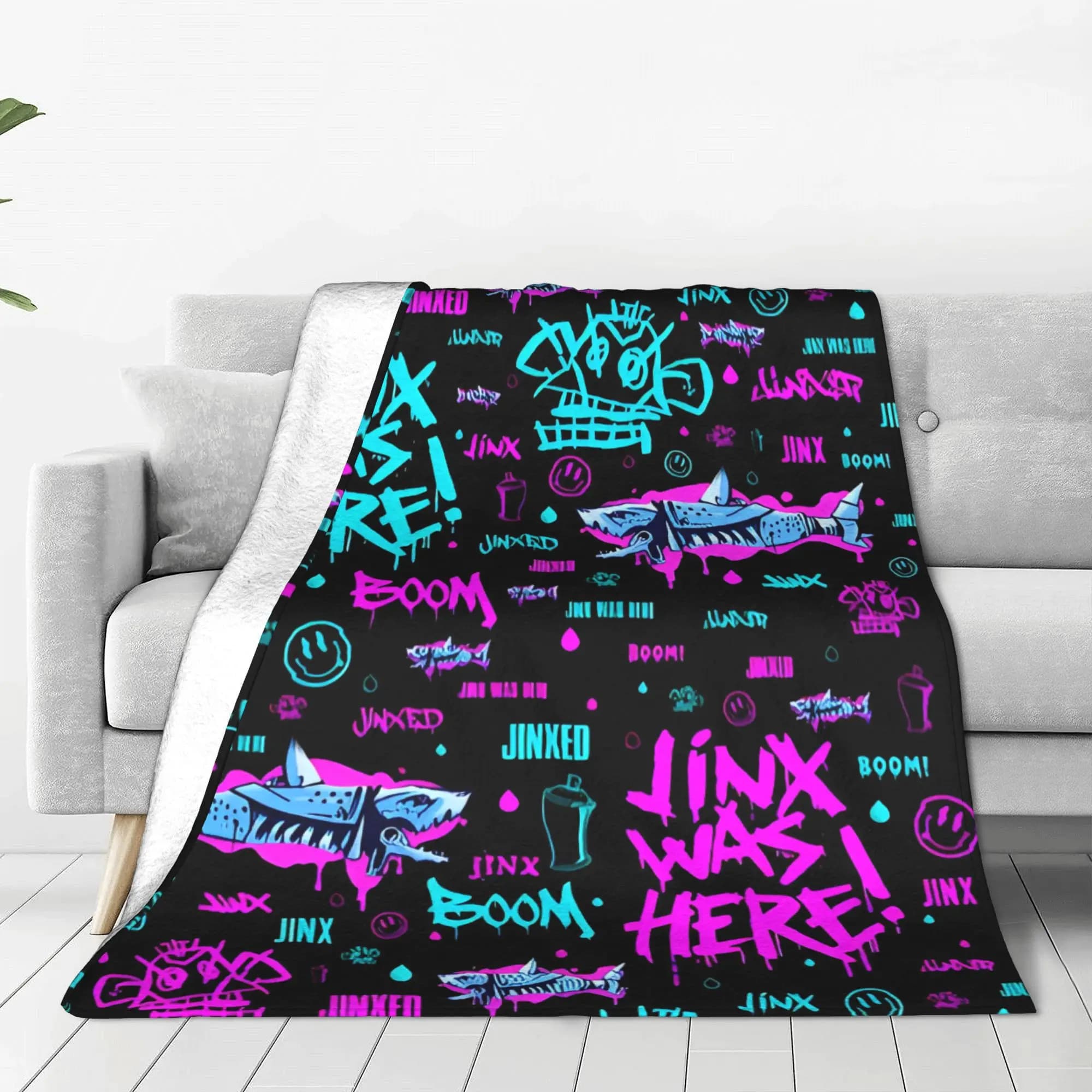 Jinx Arcane Coral Fleece Plush Throw Blanket League Battle Game Legends Blankets for Sofa Couch Super Soft Bedroom Quilt