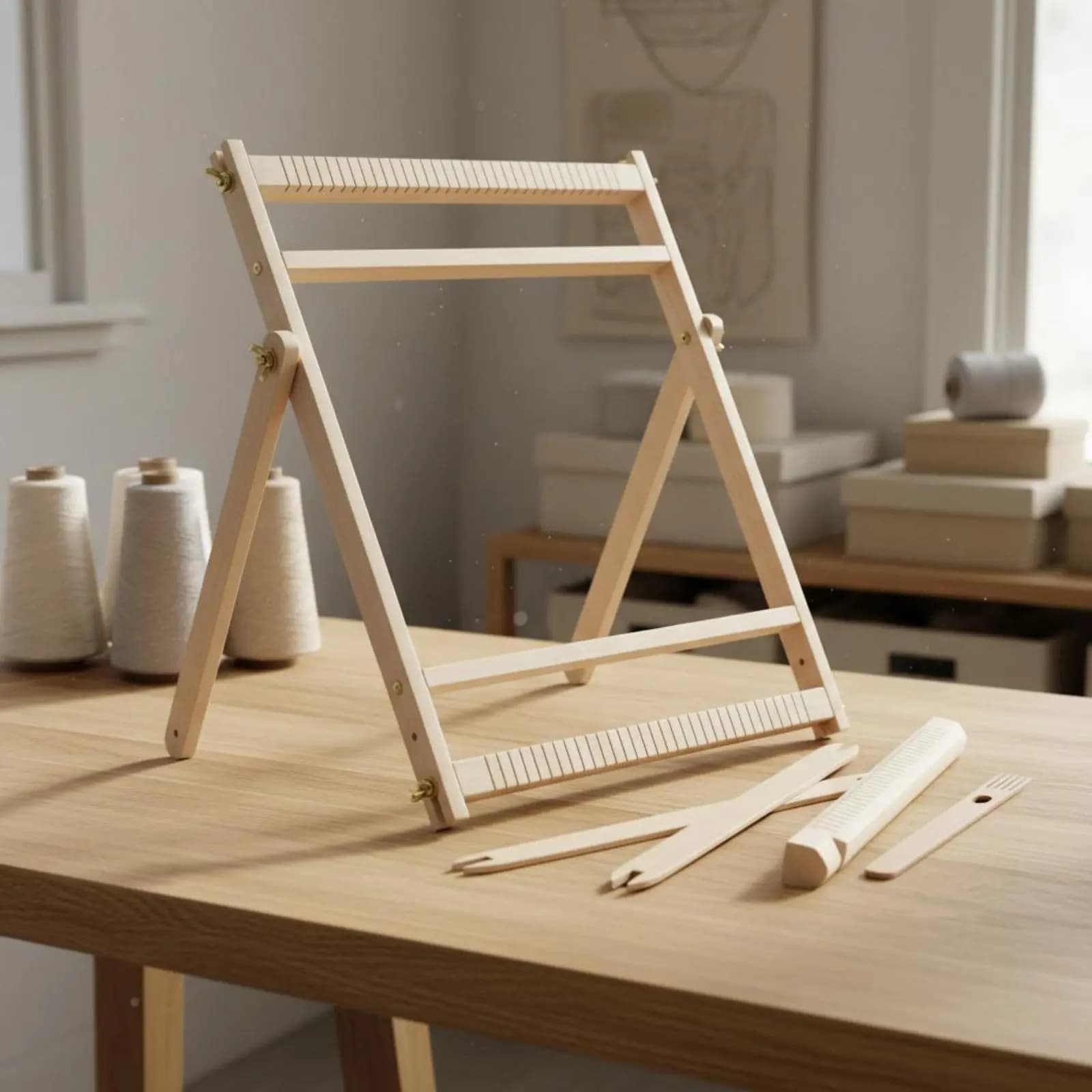 Standing Weaving Loom Includes Pick Stick Floor Loom Wooden Weaving Frame Beginner Friendly Easy to Use for Beginners, Workshop