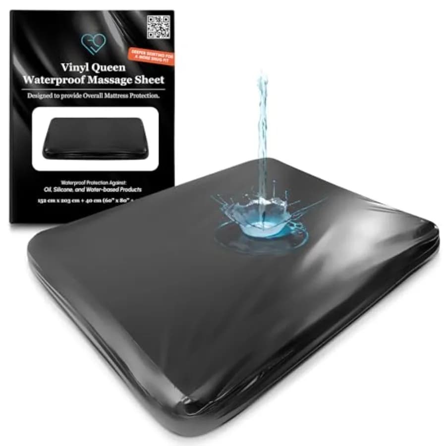 Lenzuolo Impermeabile in Vinile Nero per Lettino da Massaggio con Tasca Laterale, Coprimaterasso per Massaggio Nuru - Base Olio/Acqua
