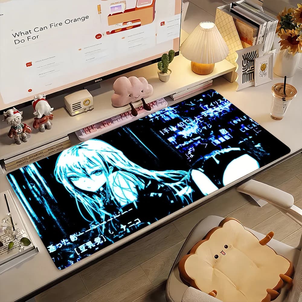 Tappetino per mouse da gaming, grande tappetino da scrivania, antiscivolo, bordi cuciti, stampa anime cyberpunk elegante, tappetino esteso per tastiera per gamer e ufficio