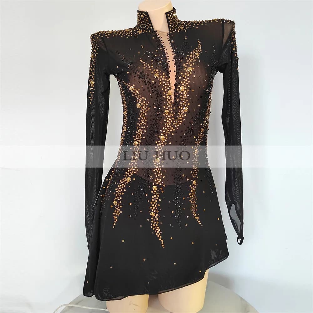 LIUHUO Nuovo Vestito da Pattinaggio di Figura di Danza sul Ghiaccio Donne Aldult Ragazza Adolescente Personalizza Costume Prestazioni Competizione Roller Danza Nera