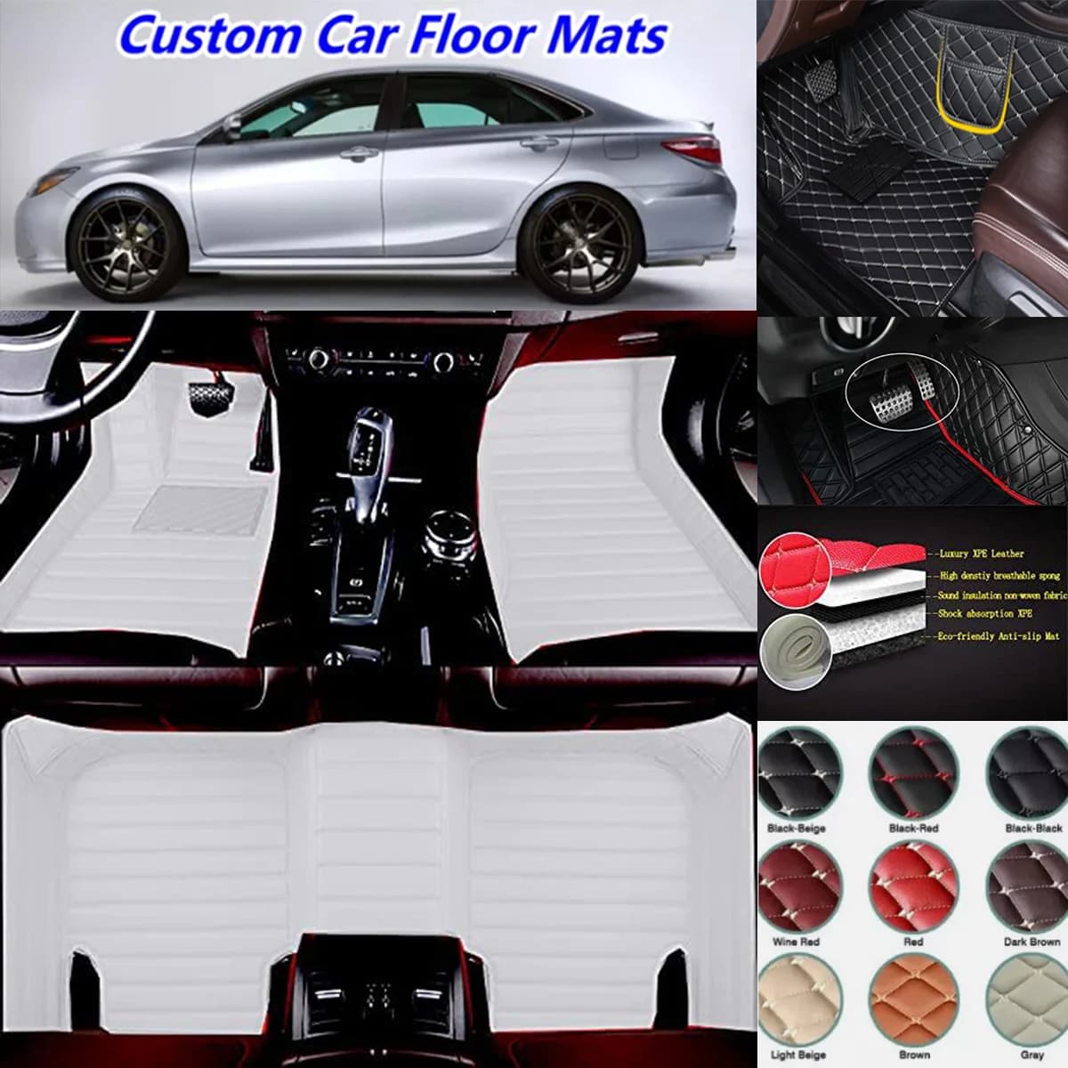 Custom Car Floor Mats for Toyota Camry Auto Carpets Foot Coche Accessories Waterproof Leather Floor Liners