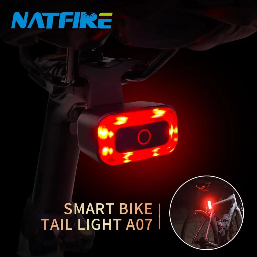 NATFIRE A07 fanale posteriore per bici intelligente luci posteriori con rilevamento del freno accensione automatica USB C avvertimento di sicurezza ricaricabile luci da ciclismo