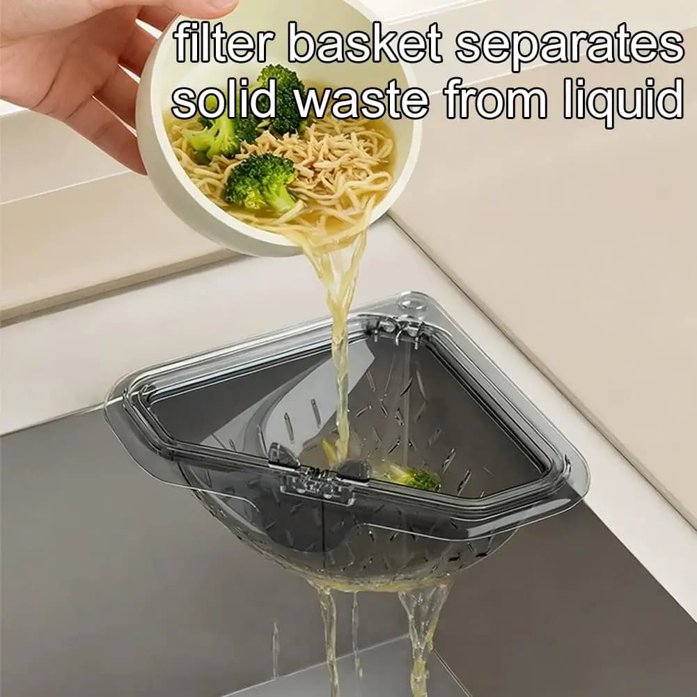 Cestello Magnetico a Triangolo per Scarico, Filtro Angolare per Residui Alimentari per Lavello da Cucina, Supporto Drenante Senza Foratura, Organizzatore per Rifiuti da Cucina