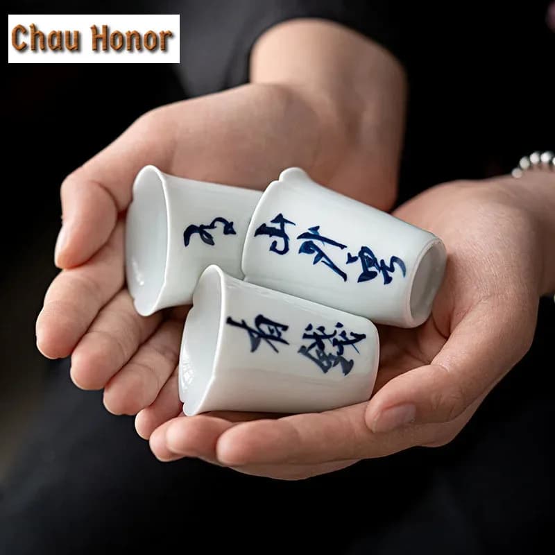 2pc/Set Handwritten Calligraphy Art Ceramic Tea Cup Thin Tire Personal Small Master Cup Household Kung Fu TeaCup Teaware 30ml