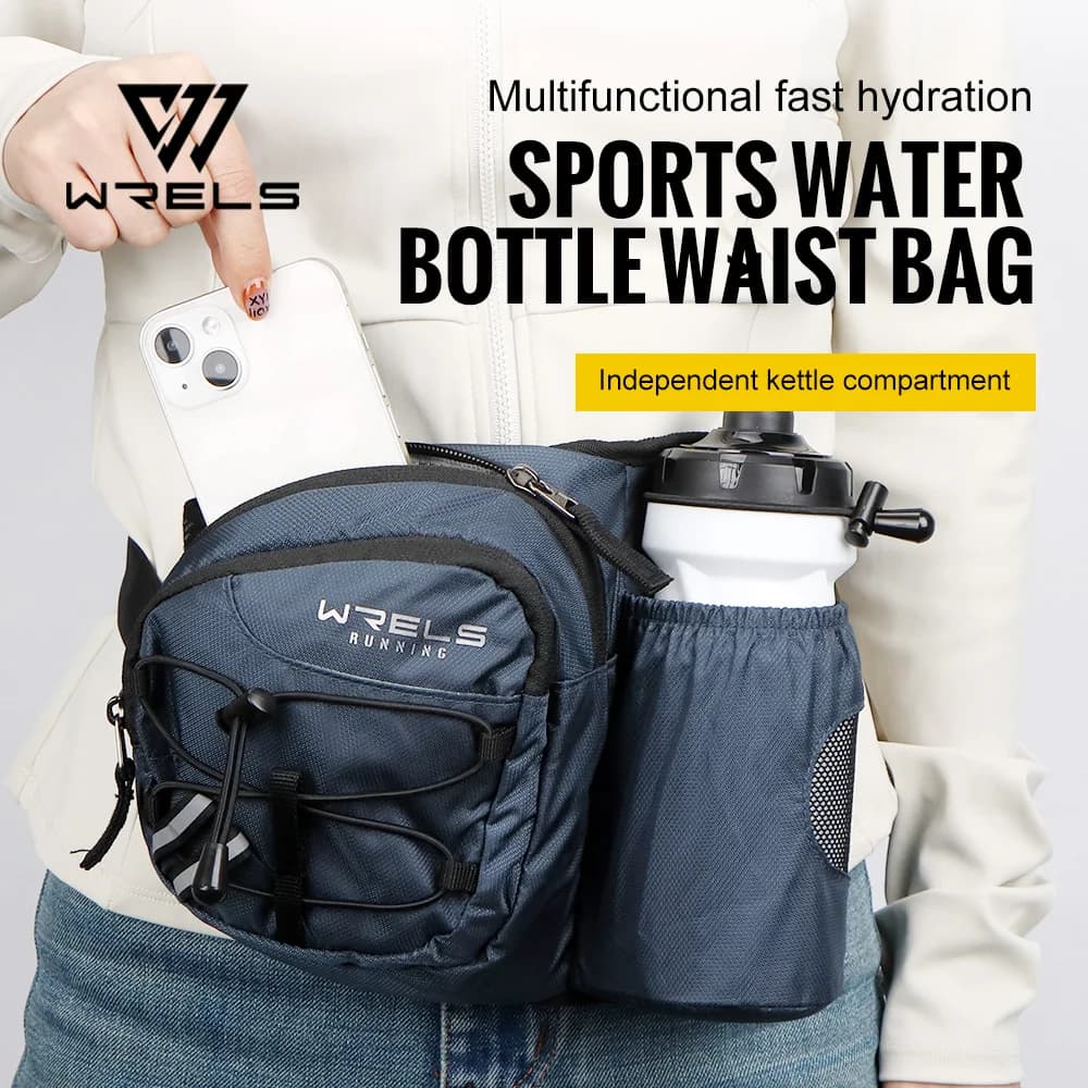 WRELS Waterproof Sports Zipper Multi-function Bag Lightweight Cycling Waist Bag Hydration Adjustable Running Marathon Bum Bag