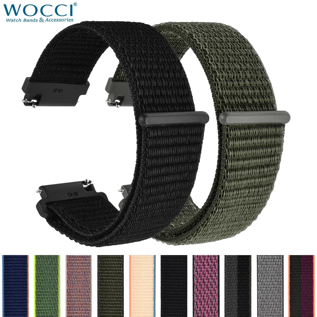 WOCCI 2 pezzi cinturino in Nylon per orologio intelligente 18mm 20mm 22mm cinturino per bracciale per uomo donna con cinturino con chiusura a strappo