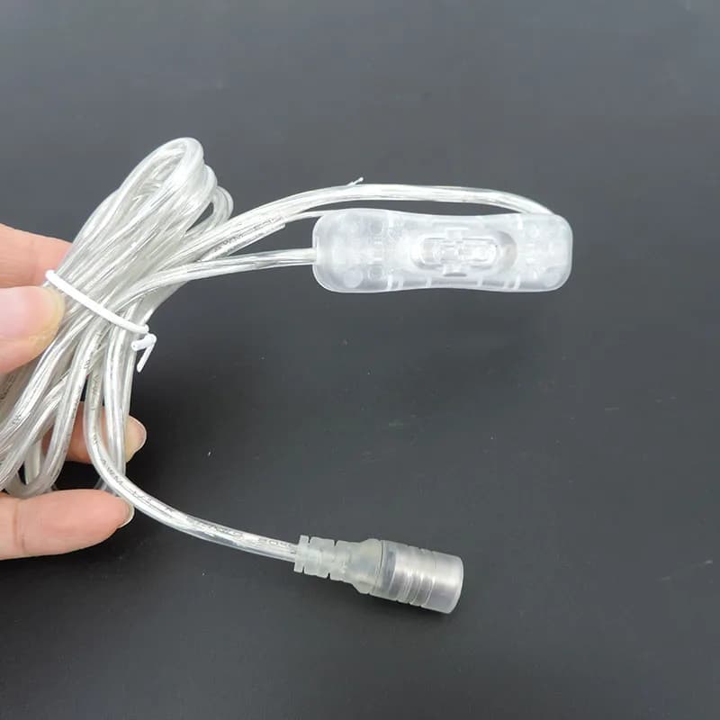 2pin 22AWG trasparente DC Femmina 12V 5V 5.5x2.1mm Adattatore di Alimentazione estendere Cavo led Interruttore Della Luce connettore del pulsante per lampada al neon M20
