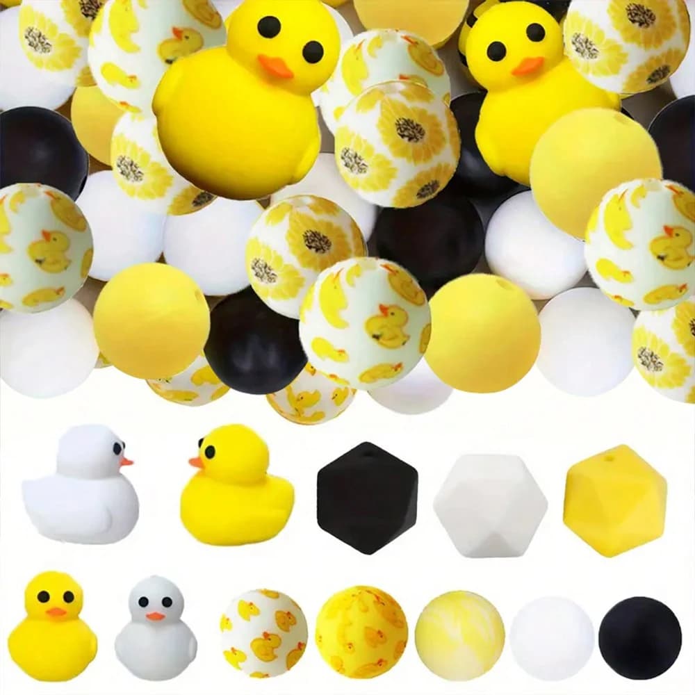 Set di perline in silicone a forma di anatra da 6/10/30/35/44 pezzi, fai da te, penne con perline, portachiavi, produzione di decorazioni per la casa, forniture artistiche