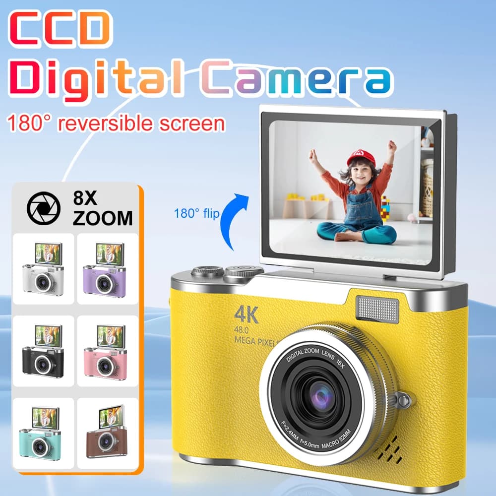 Videocamera digitale con zoom digitale 8X Videoregistratore vintage 180 ° Fotocamera digitale compatta con schermo ribaltabile per giocattoli per bambini