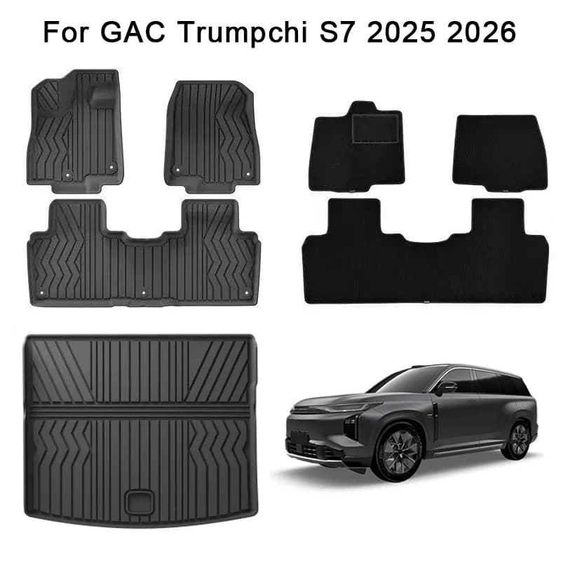 Car mats GAC Trumpchi S7 2025, TPE 3D Baggage Mat, Black Mats for Left Guide