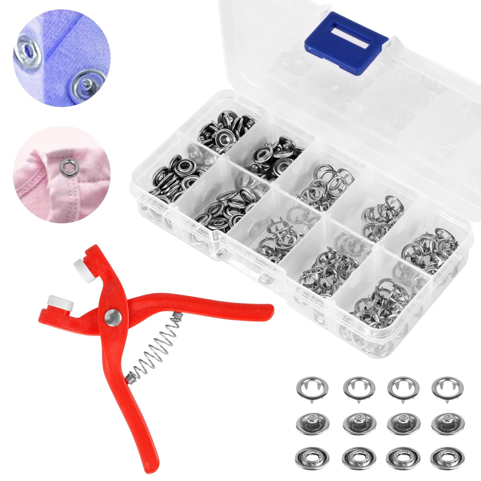 Kit di 200 Bottoni a Pressione in Metallo, Strumento per Bottoni a Scatto, Forniture per Fai da Te, Accessori per Cucito