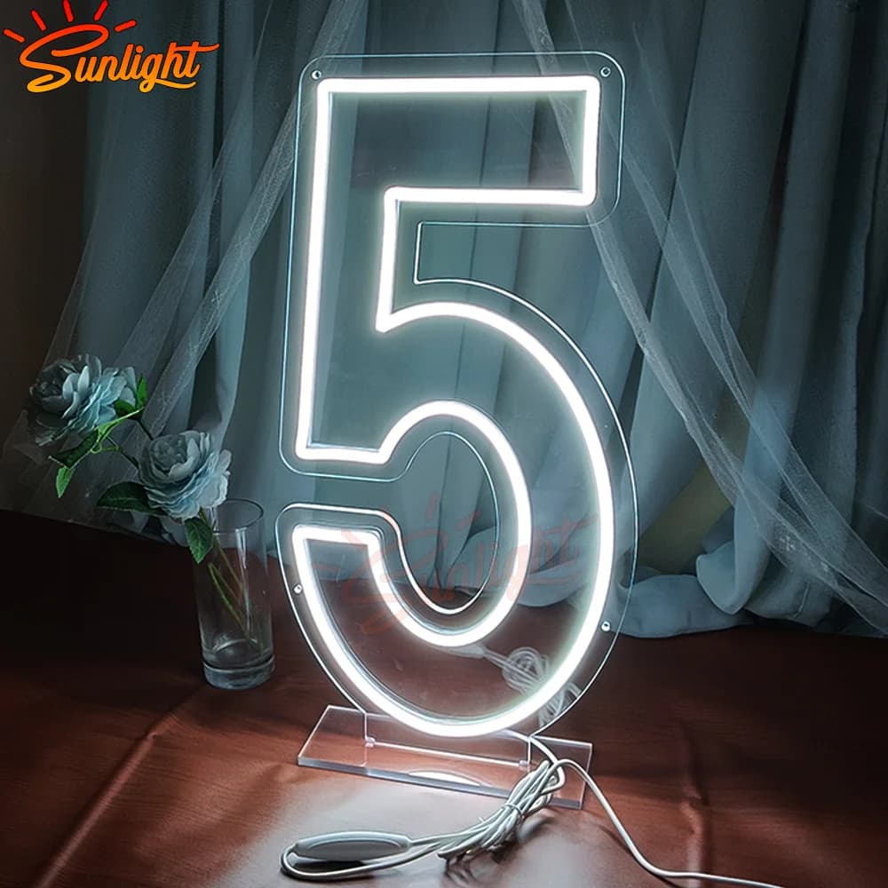 Insegne al neon con numero LED da 50 cm 0-9 luci 5 V USB numero 5 con decorazioni per il giorno di compleanno di nozze personalizzate in piedi