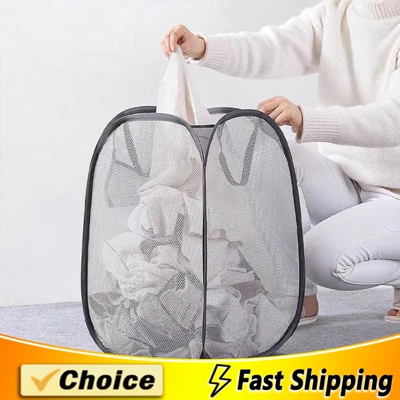 Mesh Pop-up Laundry Basket, Laundry Basket, Foldable Dirty Clothes Storage Basket, Large Capacity Storage Basket