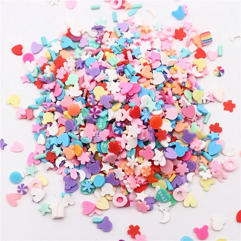 50g 5mm cuore fiore Fimo argilla polimerica spruzza simpatiche fette di argilla calda per artigianato fai da te Slime Charms Nail Art cassa del telefono bellezza